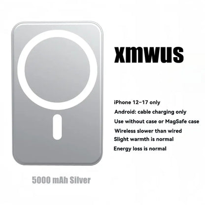 5000mAh Magnetic Wireless Power Bank for iPhone 12-17 Series - Portable Charger Compatible with MagSafe Cases.