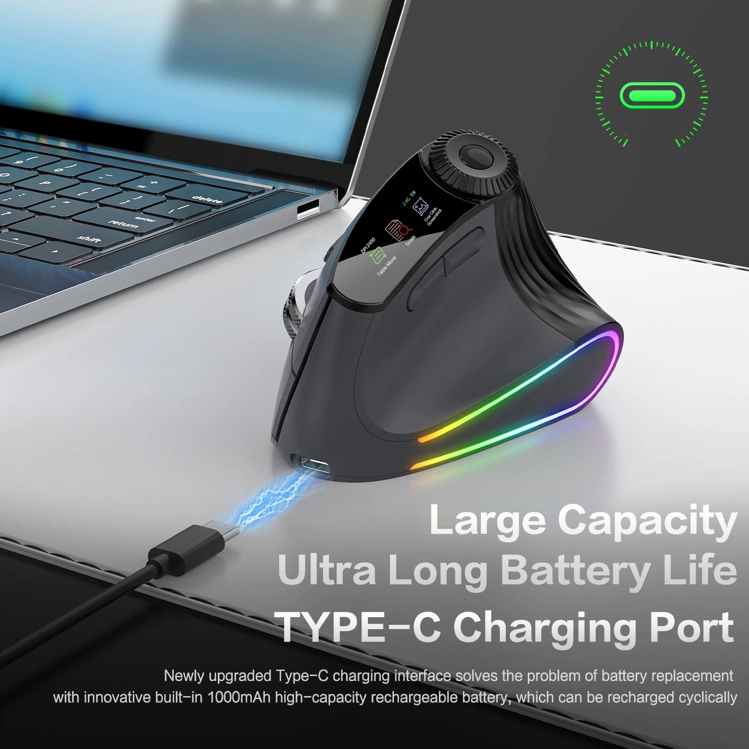 RGB Backlit Speed Roller Wireless Vertical Mouse 