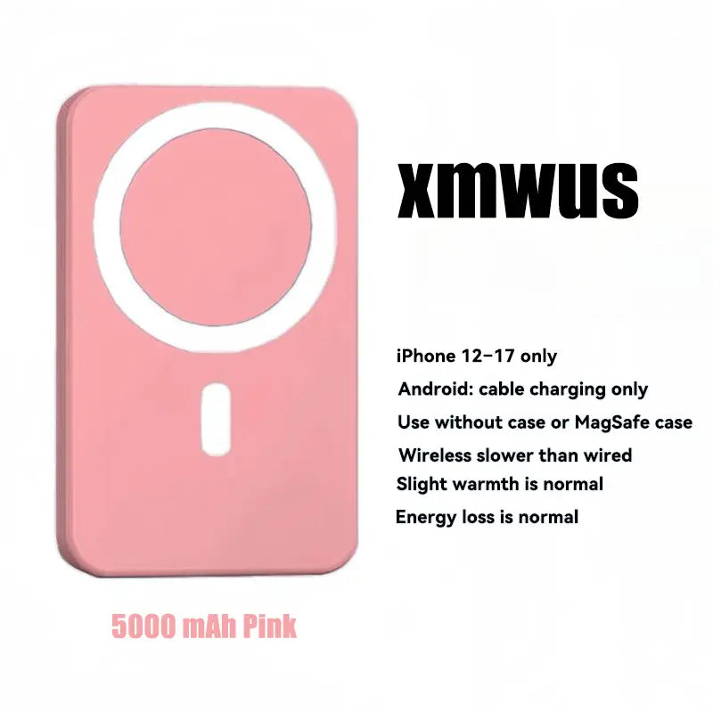 5000mAh Magnetic Wireless Power Bank for iPhone 12-17 Series - Portable Charger Compatible with MagSafe Cases.