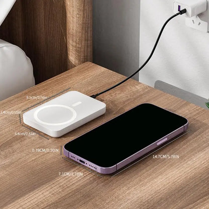 5000mAh Magnetic Wireless Power Bank for iPhone 12-17 Series - Portable Charger Compatible with MagSafe Cases.