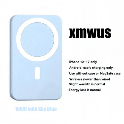 5000mAh Magnetic Wireless Power Bank for iPhone 12-17 Series - Portable Charger Compatible with MagSafe Cases.