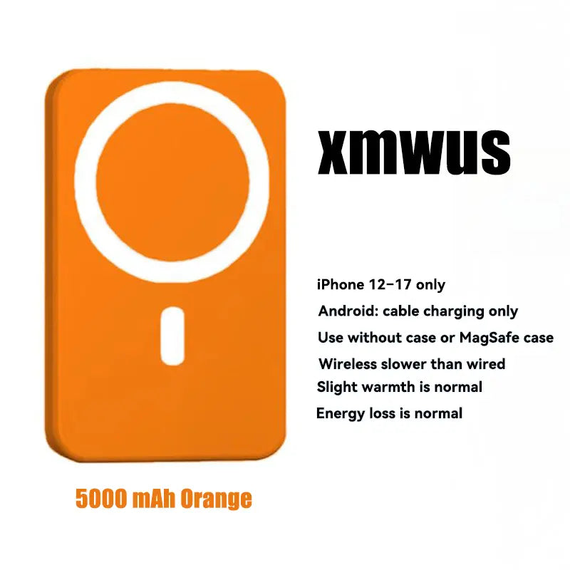 5000mAh Magnetic Wireless Power Bank for iPhone 12-17 Series - Portable Charger Compatible with MagSafe Cases.
