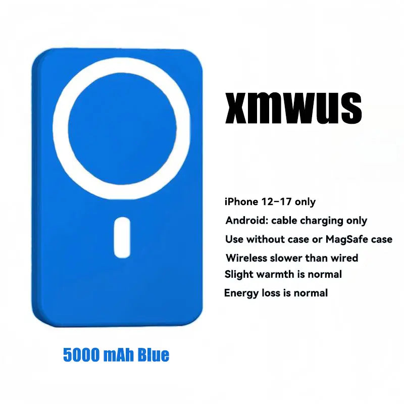 5000mAh Magnetic Wireless Power Bank for iPhone 12-17 Series - Portable Charger Compatible with MagSafe Cases.
