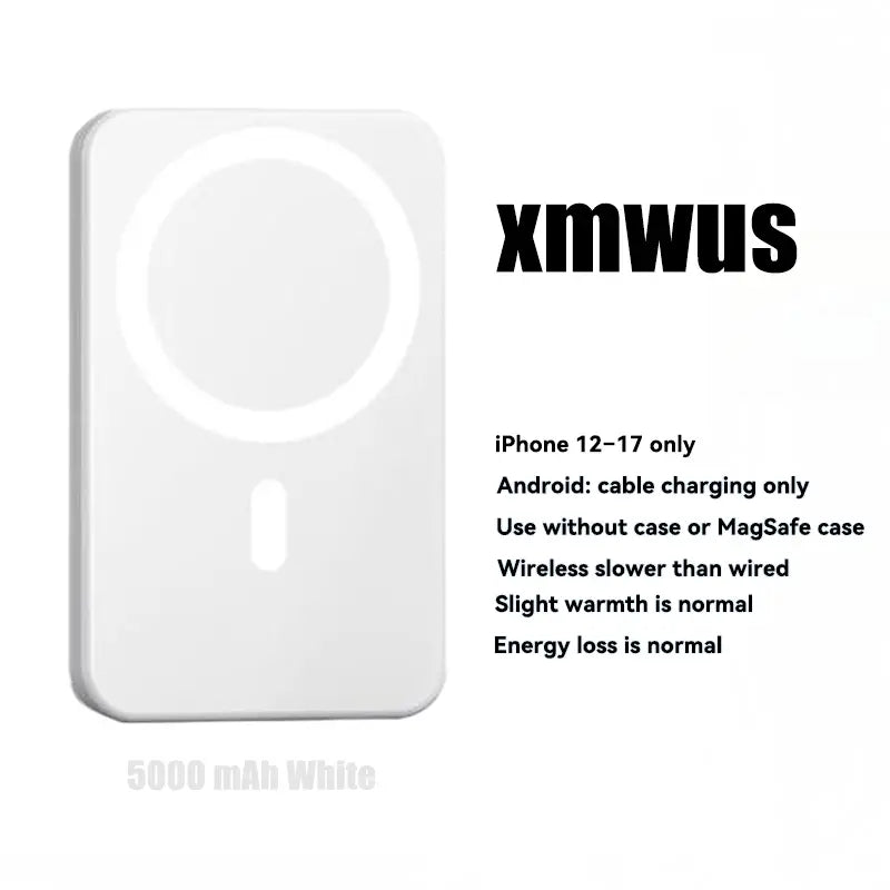5000mAh Magnetic Wireless Power Bank for iPhone 12-17 Series - Portable Charger Compatible with MagSafe Cases.