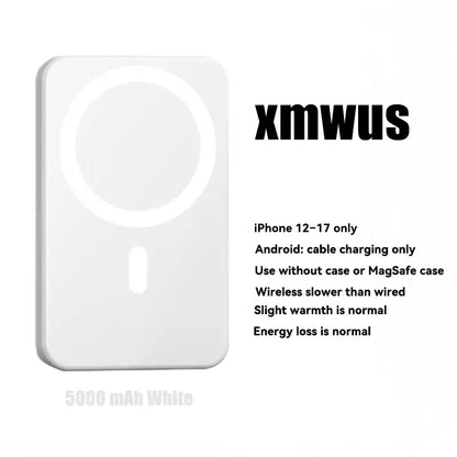 5000mAh Magnetic Wireless Power Bank for iPhone 12-17 Series - Portable Charger Compatible with MagSafe Cases.