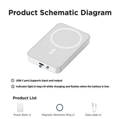 5000mAh Magnetic Wireless Power Bank for iPhone 12-17 Series - Portable Charger Compatible with MagSafe Cases.