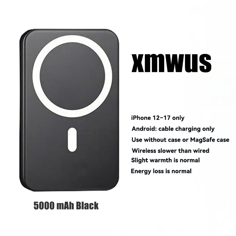 5000mAh Magnetic Wireless Power Bank for iPhone 12-17 Series - Portable Charger Compatible with MagSafe Cases.