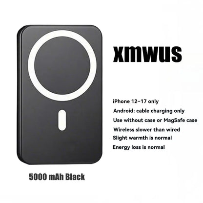 5000mAh Magnetic Wireless Power Bank for iPhone 12-17 Series - Portable Charger Compatible with MagSafe Cases.