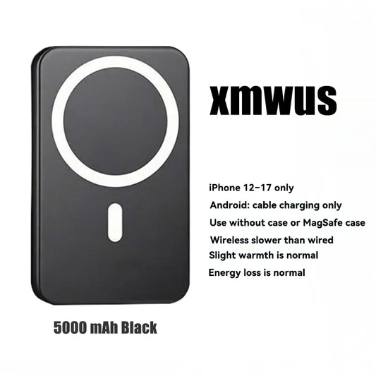 5000mAh Magnetic Wireless Power Bank for iPhone 12-17 Series - Portable Charger Compatible with MagSafe Cases.
